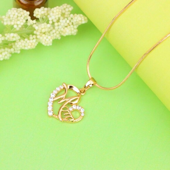 "Rose Gold Heart Pendant with Sparkling 'Mom' Letter Design, XPPT1241 - Picture 5 of 13